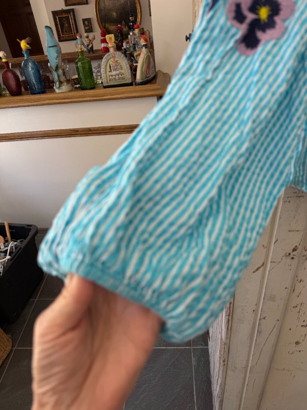 ANTHROPOLOGIE MAEVE PANSY EMBROIDERED STRIPE SHIRT - Picture 8 of 9